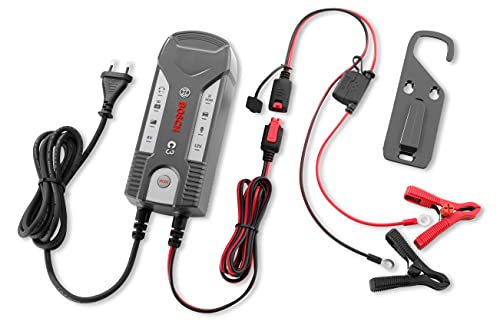 Bosch C3 - intelligentes und automatisches Batterieladegerät - 6V-12V / 3.8A - für Blei-Säure, GEL, Start/Stopp EFB, Start/Stopp AGM-Batterie für Motorräder, Pkw, Kleintransporter