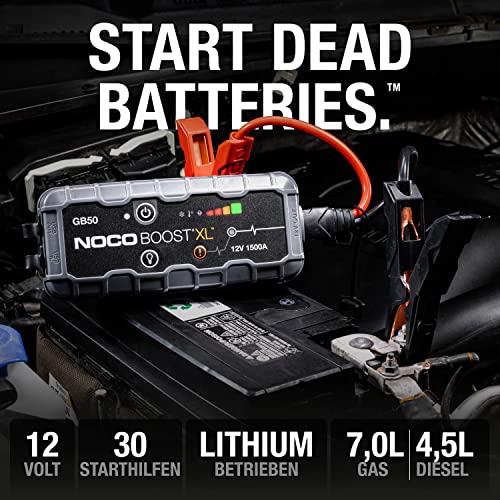 NOCO Boost XL GB50 1500A 12V UltraSafe Starthilfe Powerbank, Auto Batterie Booster, Tragbare USB Ladegerät, Starthilfekabel und Überbrückungskabel für bis zu 7,0L Benzin und 4,5L Dieselmotoren