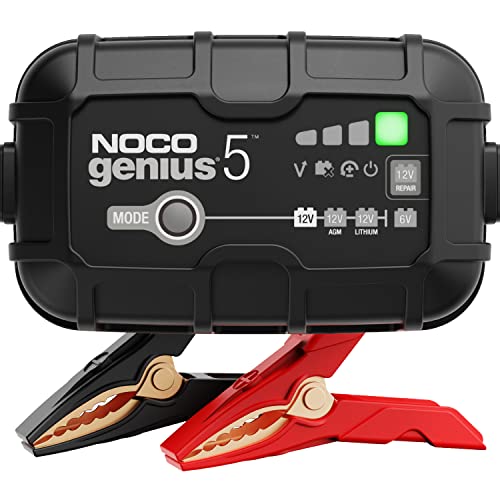 NOCO GENIUS5: 5A Intelligentes Batterieladegerät, 6V/12V Ladegerät, Erhaltungsladegerät und Desulfator mit Temperaturkompensation